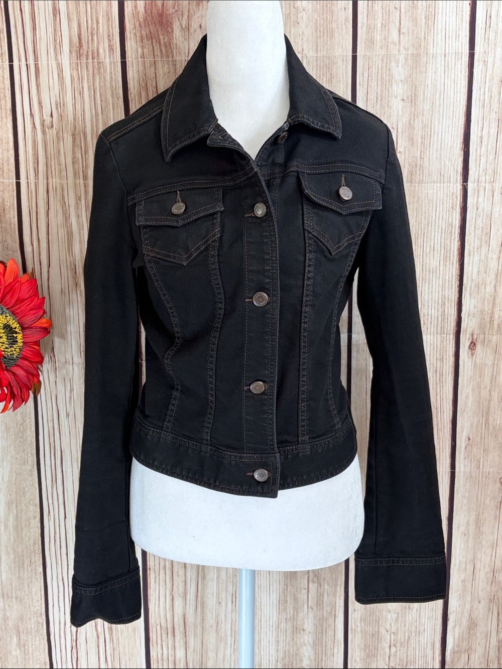 The Limited Black Women's Classic Denim Jacket - Casual Button-Up with Stretch
